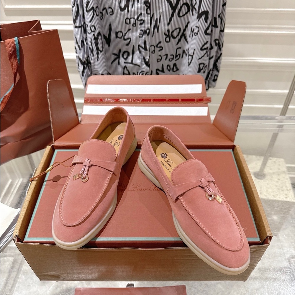 💗 Blush Pink Loro Piana Loafers | Summer Walk Suede Flats 👡 - Picture 3 of 8